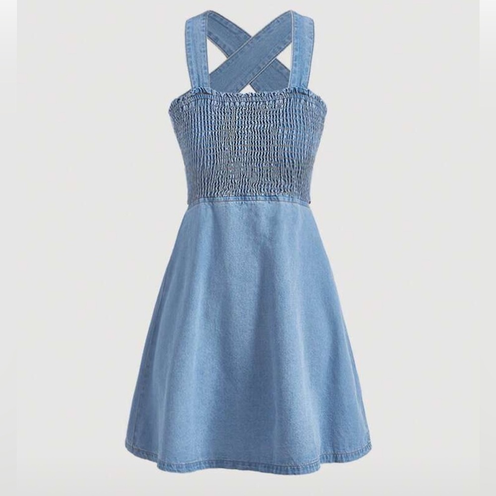 SHEIN Criss Cross Tie Backless Bodice Denim Dress